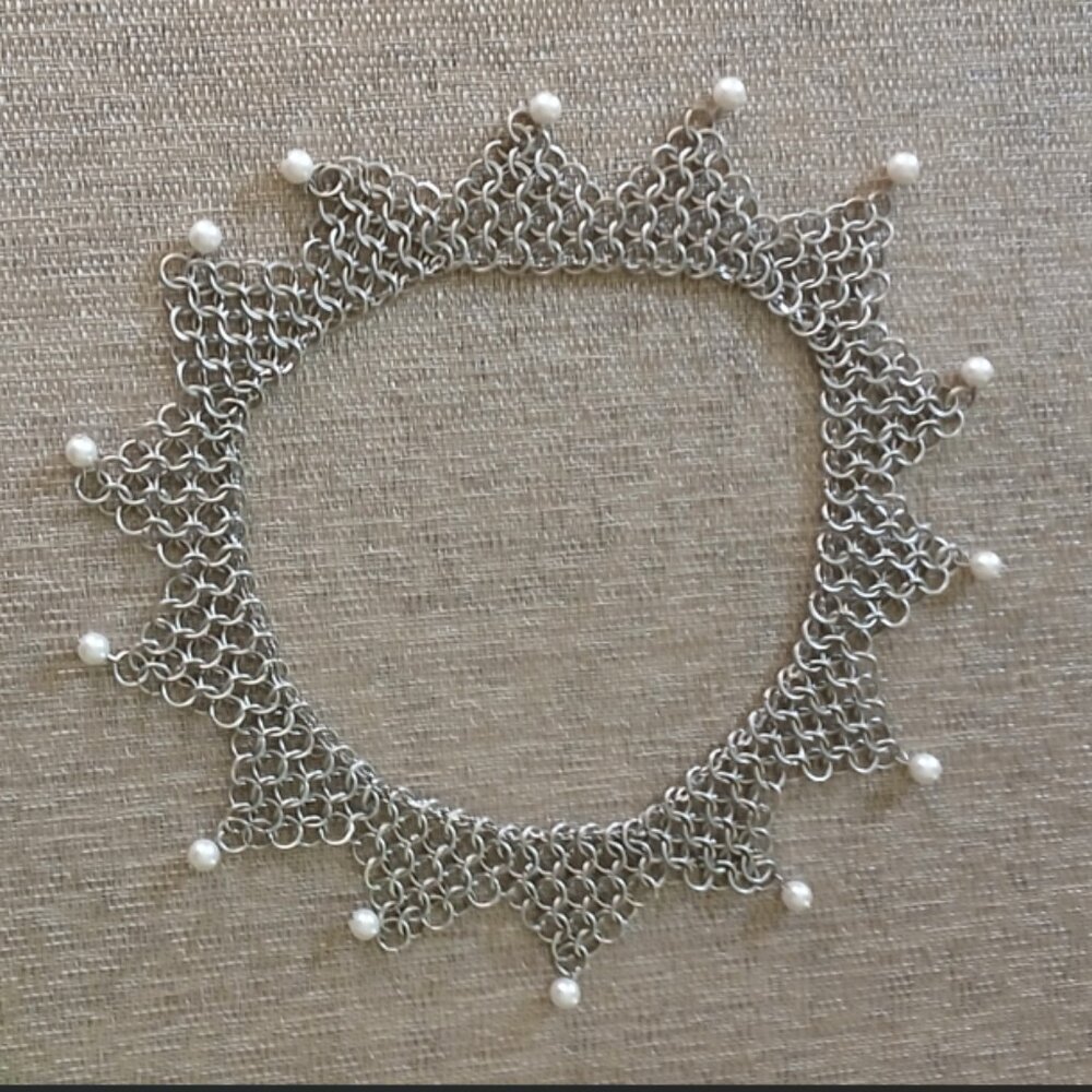 Chainmail Coronet Circlet w/pearl beads Renaissance Head Piece Handmade USA 7hat